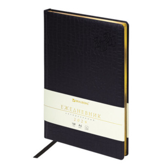 Ежедневник А4 2024 Brauberg "Comodo" тв. обл., под кожу, черный 114774