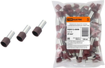 Наконечник-гильза Е25-16 25мм2 с изолированным фланцем (100шт) TDM