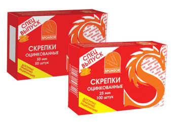 Скрепки 28мм Sponsor SPC28Z/SPEC цинковые, в карт.уп. (100шт)
