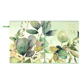 Еженедельник 175*105мм 2024г Escalada "Листья" мягк. переплет, иск. кожа, рисунок, резинка 63902