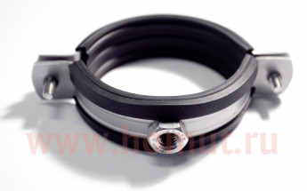 Хомут для трубы 110 с резиновым профилем 125 мм (гайка)