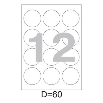 Бумага самоклеящаяся А4 MEGA LABEL 12шт на листе, круглые, диаметр 60мм, 70г/м2, универс. (1л)