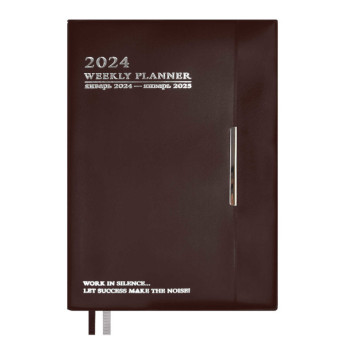 Еженедельник А5 2024г Escalada мягк. переплет, ПВХ, коричневый, карман 63857