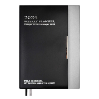 Еженедельник А5 2024г Escalada мягк. переплет, ПВХ, серебро/черный, карман 63858