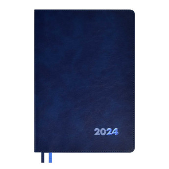 Еженедельник А5+ 2024г Escalada "Флоттер" мягк. переплет, иск. кожа, синий, тисн. фольг. 63845