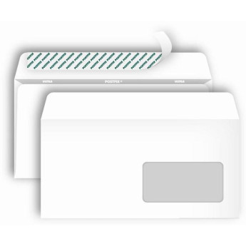 Конверт Е65 110мм * 220мм правое окно, с запечаткой, 90гр/м2, BusinessPost Packpost