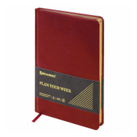 Еженедельник А5 н/дат Brauberg "Iguana" 64л., под кожу, красный, золотой обрез 114477