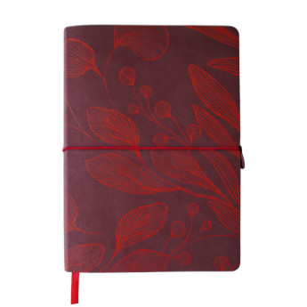 Блокнот 128л А5 Полином "LEAVES" клетка, мягк. обл., экокожа, резинка 3246