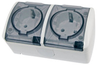 Розетка 2-местная с заземлением с крышкой накладная 16А "Селигер" IP54 серая, TDM