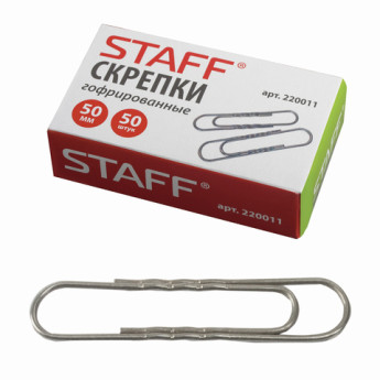 Скрепки 50мм Staff 220011 металлические, гофрированные, в карт.уп. (50шт) РАСПРОДАЖА