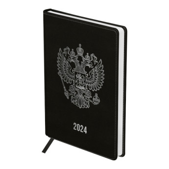 Ежедневник А5 2024г OfficeSpace "Eagle" тв. обл., иск. кожа, черный Ed5_51628