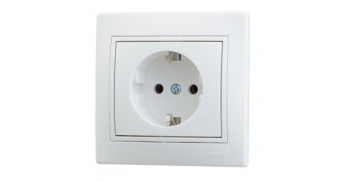 Розетка с заземлением, lezard, белая с белой вставкой, серия Mira, 701-0202-122, керамика
