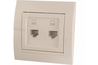 Двойная компьютерная розетка Lezard DERIY жемчужно-белая, металлик 702-3030-141