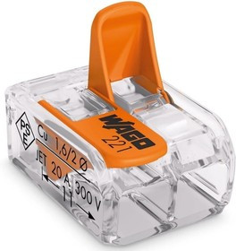 Зажим 2х4 мм (б/пасты с рычажком, прозрачный) WAGO 221-412