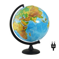 Глобус Глобусный мир D=42см с физической картой Земли, рельеф. повер, на дерев подст., с подсв 10365