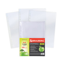 Файл (мультифора) А4 35мкм, прозрачный, глянцевый "Яблоко" 221710 (уп 100шт) Brauberg упаковка, , уп