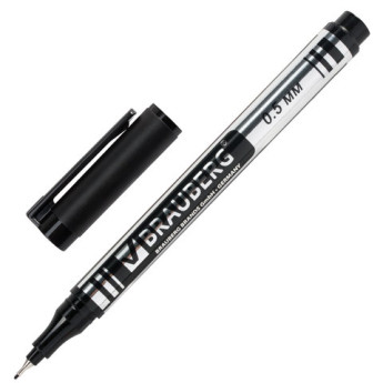 Маркер перманентный (нестираемый) BRAUBERG "Jet", ЧЕРНЫЙ, супертонкий метал. наконечник 0,5мм,150507