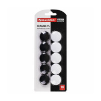 Магнит д/белой доски 30мм, 10шт, круглый, черные/белые, УСИЛЕННЫЙ, блистер 237468 Brauberg