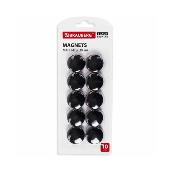 Магнит д/белой доски 30мм, 10шт, круглый, черный, УСИЛЕННЫЙ, блистер 237466 Brauberg