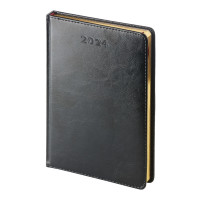 Ежедневник А5+ 2024 Альт "Sidney Nebraska" черный, золотой обрез, тв. обл., иск. кожа 3-125/02-24