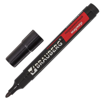 Маркер перманентный (нестираемый) BRAUBERG "Contract", ЧЕРНЫЙ, кругл.наконечн. 3мм, без клипа,150465