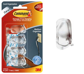 Держатель для проводов Command™ легкоудаляемый, прозрач. D=10мм (4крючка, 5полосок) 17301CLR