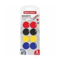 Магнит д/белой доски 30мм, 8шт, круглый, ассорти, блистер 230758 Brauberg