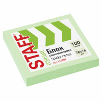 Блок самоклеящийся (стикер) STAFF 76х76мм, 100 листов, зеленый, 126498