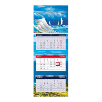 Календарь настен. кварт. 2024г "Aqua" 3бл., 4гр., бегун. 3Кв4гр2ц_09955 Hatber