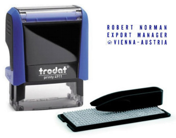 Штамп самонаборный 3-строчный, оттиск 38х14 мм, синий без рамки, TRODAT 4911P4/DB, БУ