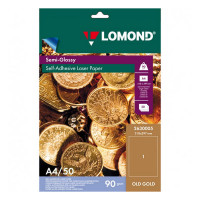 Бумага самоклеящаяся А4 Lomond  (неделенная) 90г/м2, старое золото полуглянц., д/стр.пр. 2630005 50л