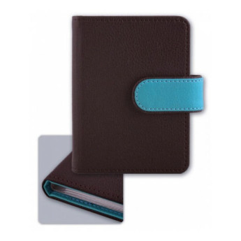 Визитница на  16 карточек Феникс+ "Escalada" иск.кожа, на кнопке, коричневый+бирюза 45952/50