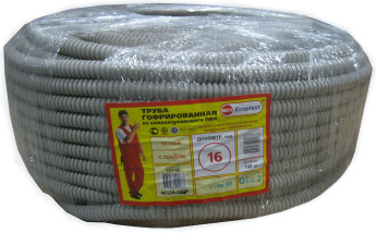 Труба гофрированная Экопласт D16 мм 100 м ПВХ легкая с протяжкой цвет серый
